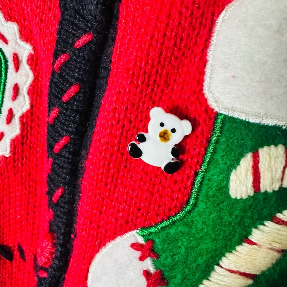 Vintage 80s Segue Christmas Cardigan Sweater Large Holiday Appliqué Knit Cottage - Picture 10 of 15